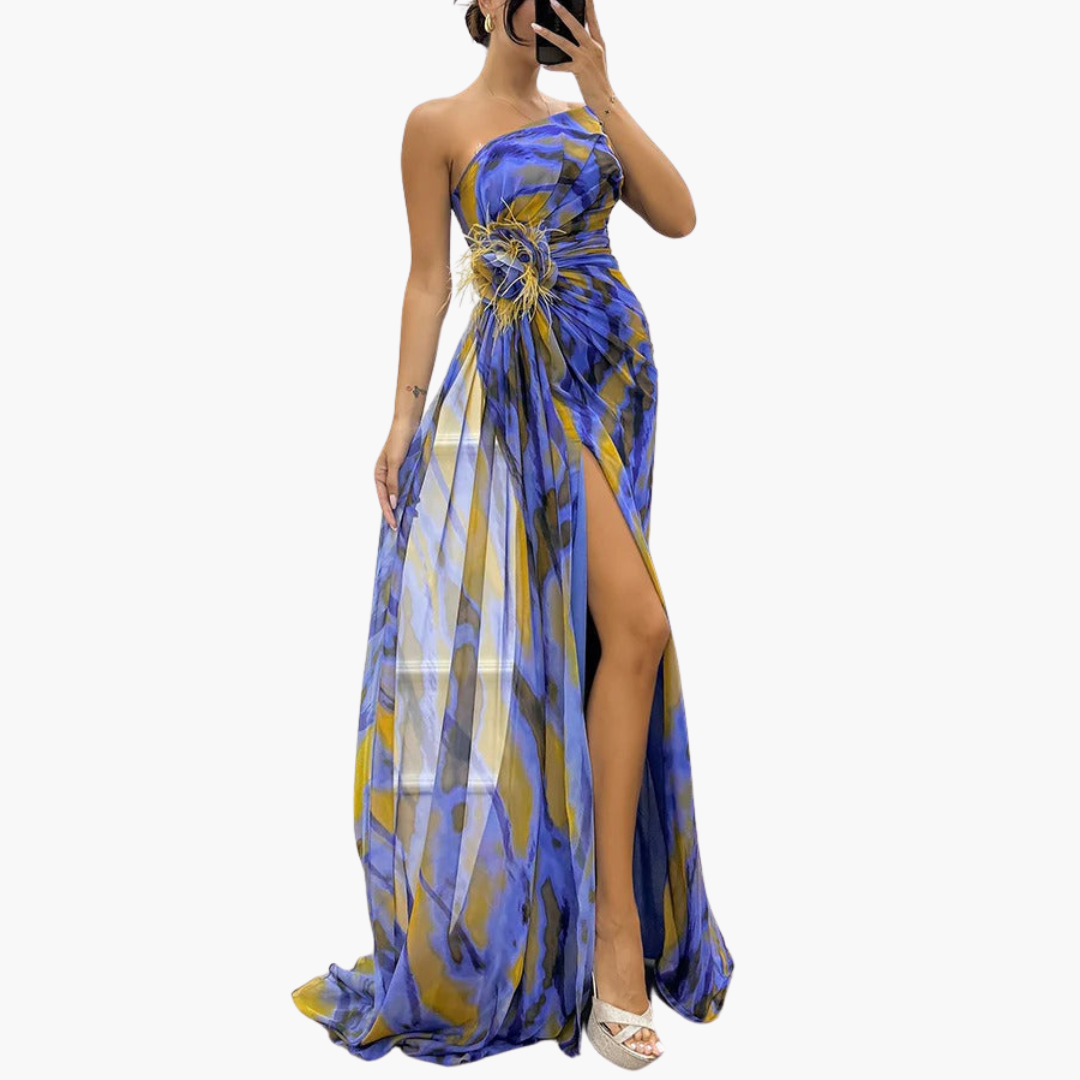 Women's One-Shoulder Maxi Dress – Flowing Silhouette Elegant Statement Style