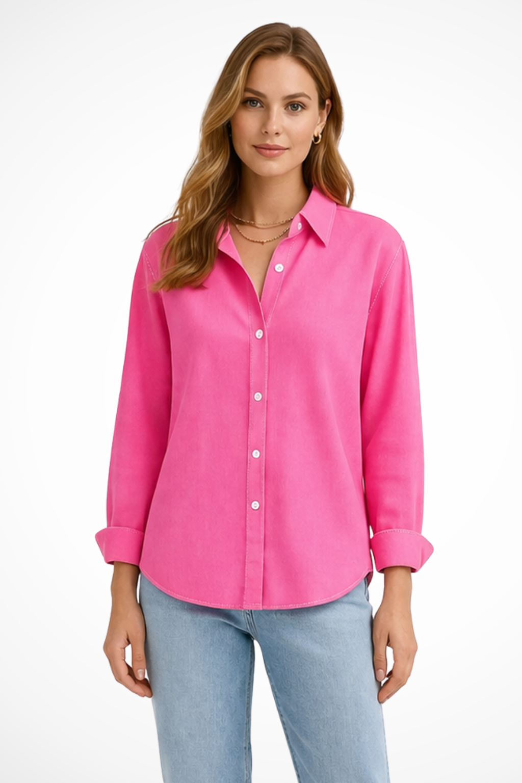Women's Relaxed Fit Button-Down Shirt – Long Sleeve Collared Style