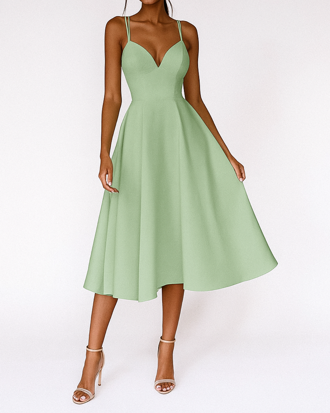 Women's Wedding Guest Strappy Midi Dress – Elegant Occasion Style
