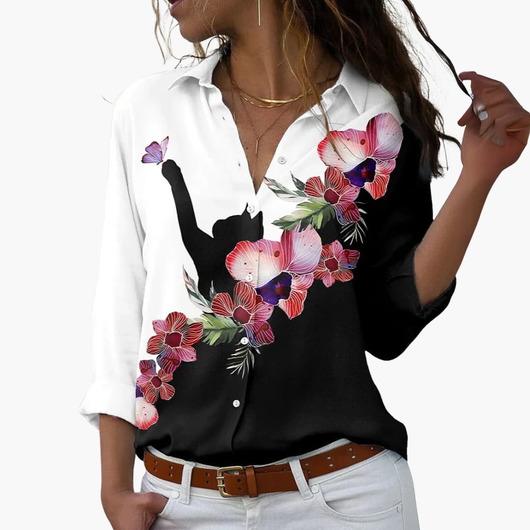 Women's Floral Colorblock Blouse – Stylish Comfortable Everyday Wear