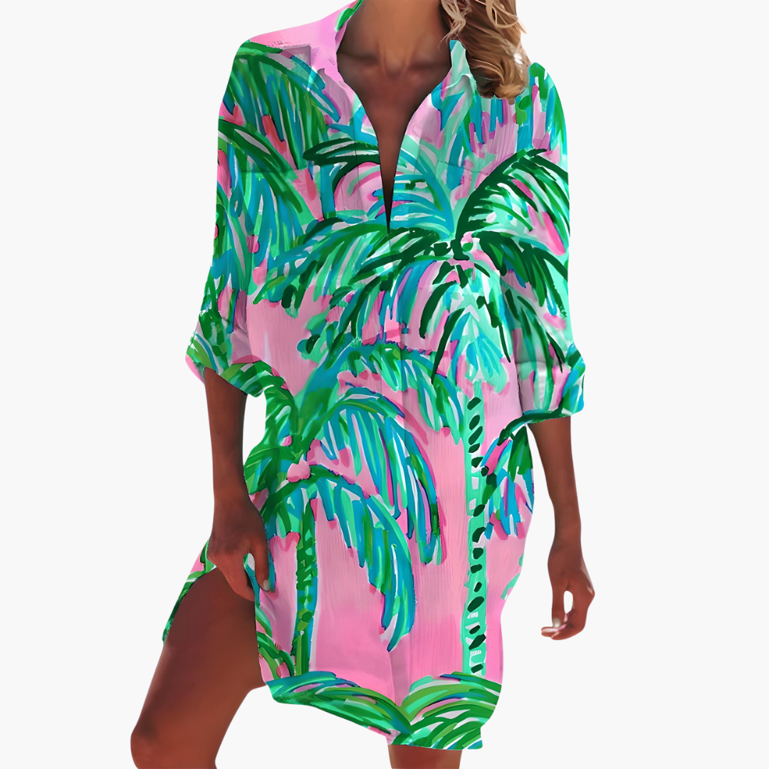 Women's Long Sleeve Shirt Dress – Button Placket Relaxed Everyday Style