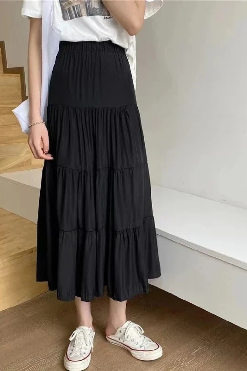 Women's High Waist Tiered Maxi Skirt – Flowy Everyday Style