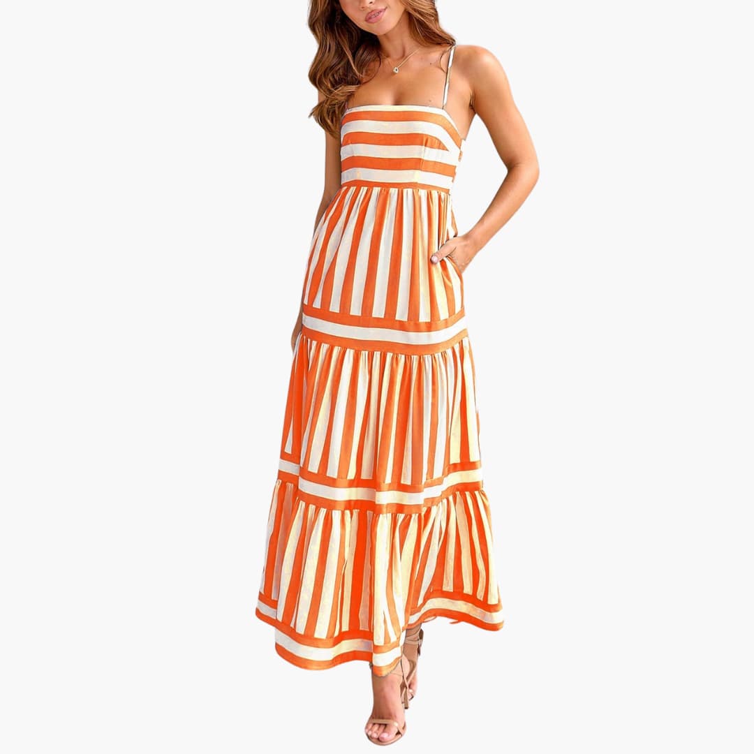 Women's Striped Maxi Dress – Sleeveless Strap Summer Breezy Style