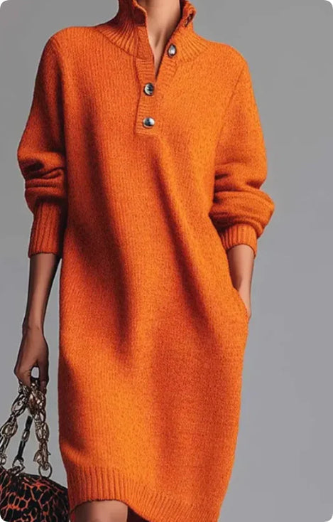 Women's Turtleneck Sweater Dress – Long Sleeve Ribbed Hem Cozy Knit