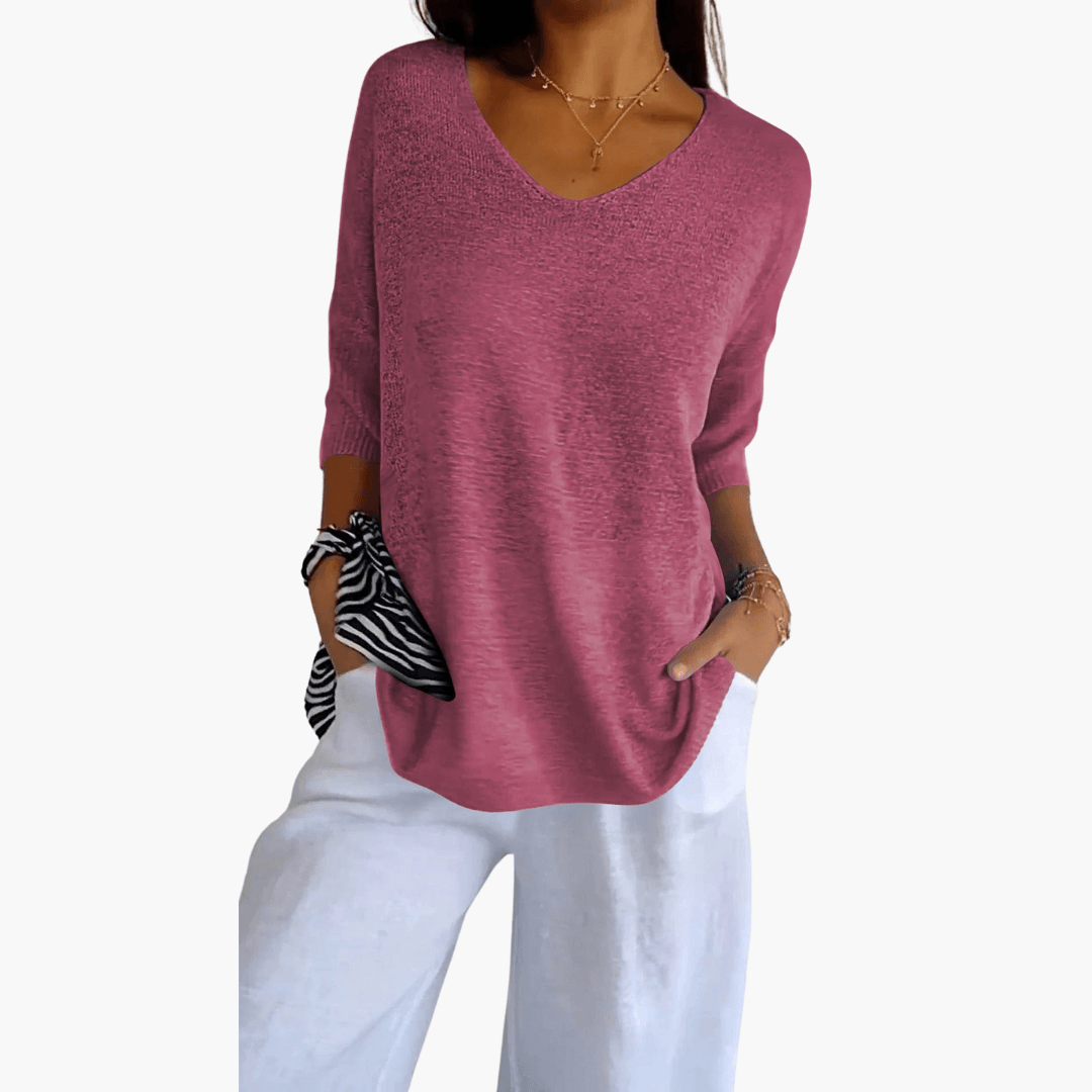 Women's Loose V-Neck Summer Top – Casual Everyday Comfort
