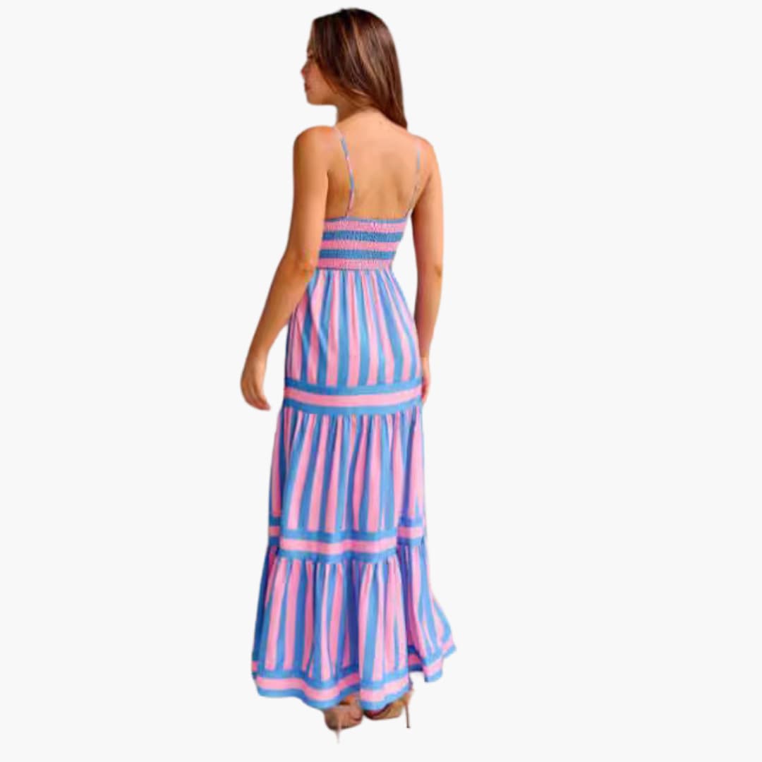 Women's Striped Maxi Dress – Sleeveless Strap Summer Breezy Style