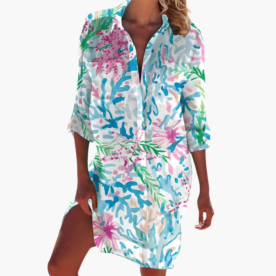 Women's Long Sleeve Shirt Dress – Button Placket Relaxed Everyday Style