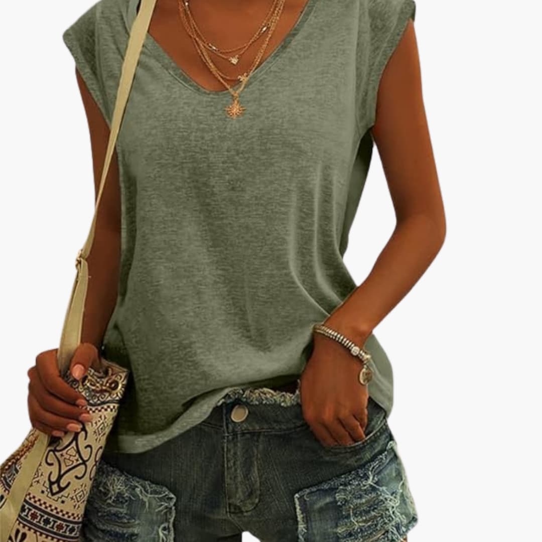 Women's Stretch V-Neck Top – Cap Sleeve Easy Everyday Style