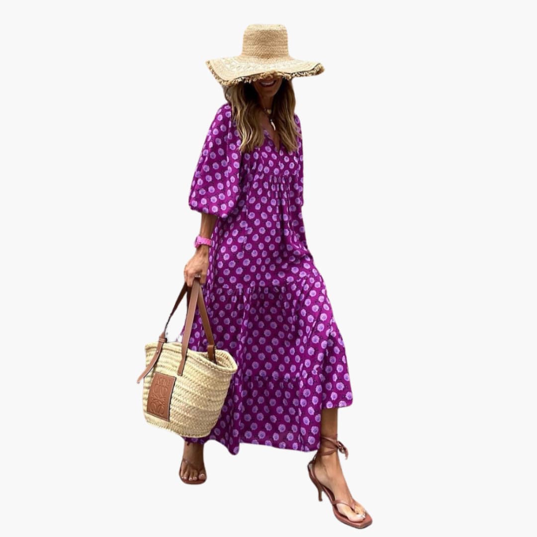 Women's Boho Maxi Dress – Floral Pattern Loose Fit Flowy Comfort