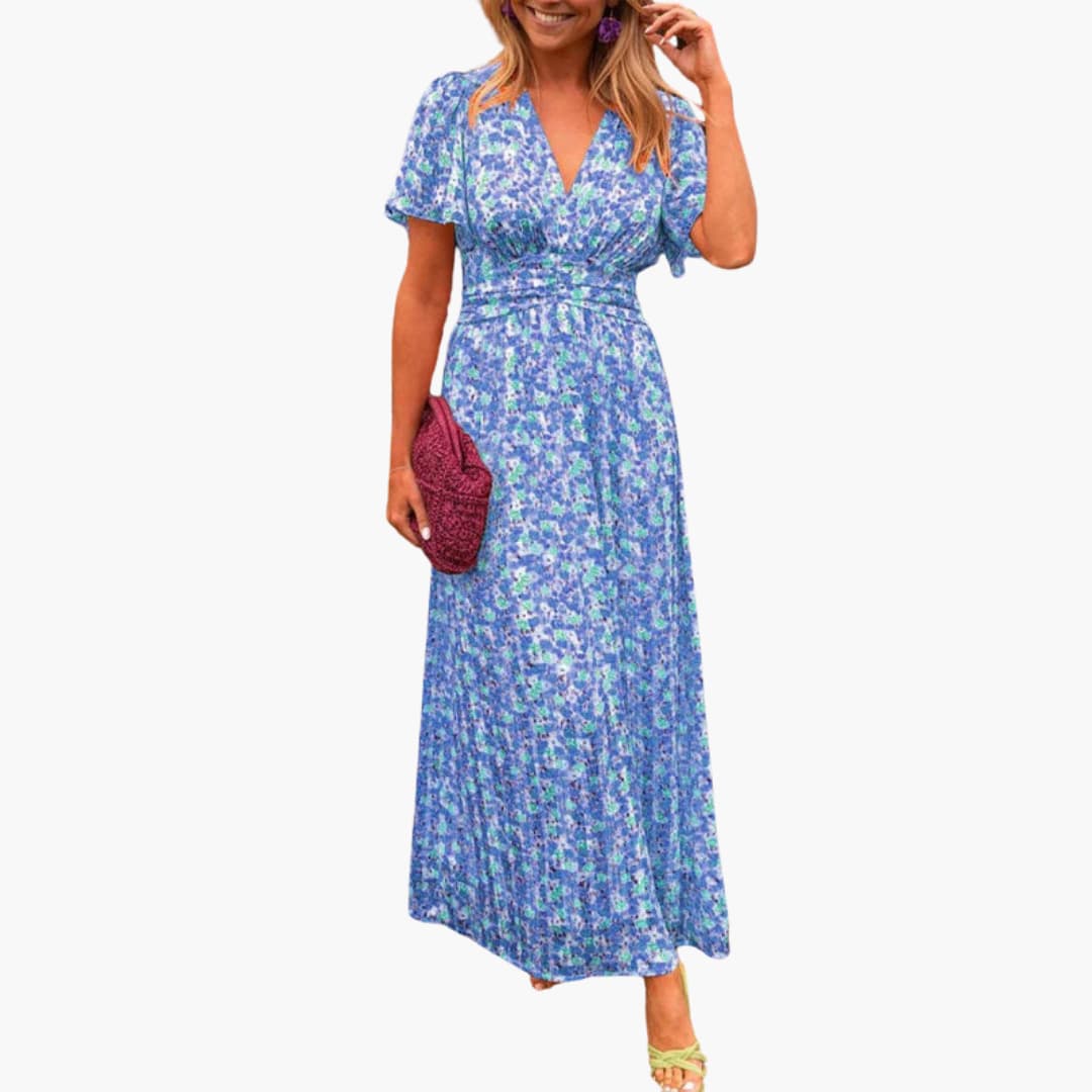Women's Floral Wrap Maxi Dress – V-Neck Bohemian Summer Style