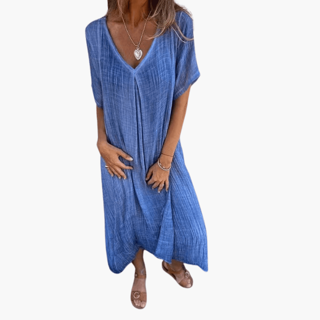Women's V-Neck Summer Dress – Loose Fit Lightweight Casual Comfort