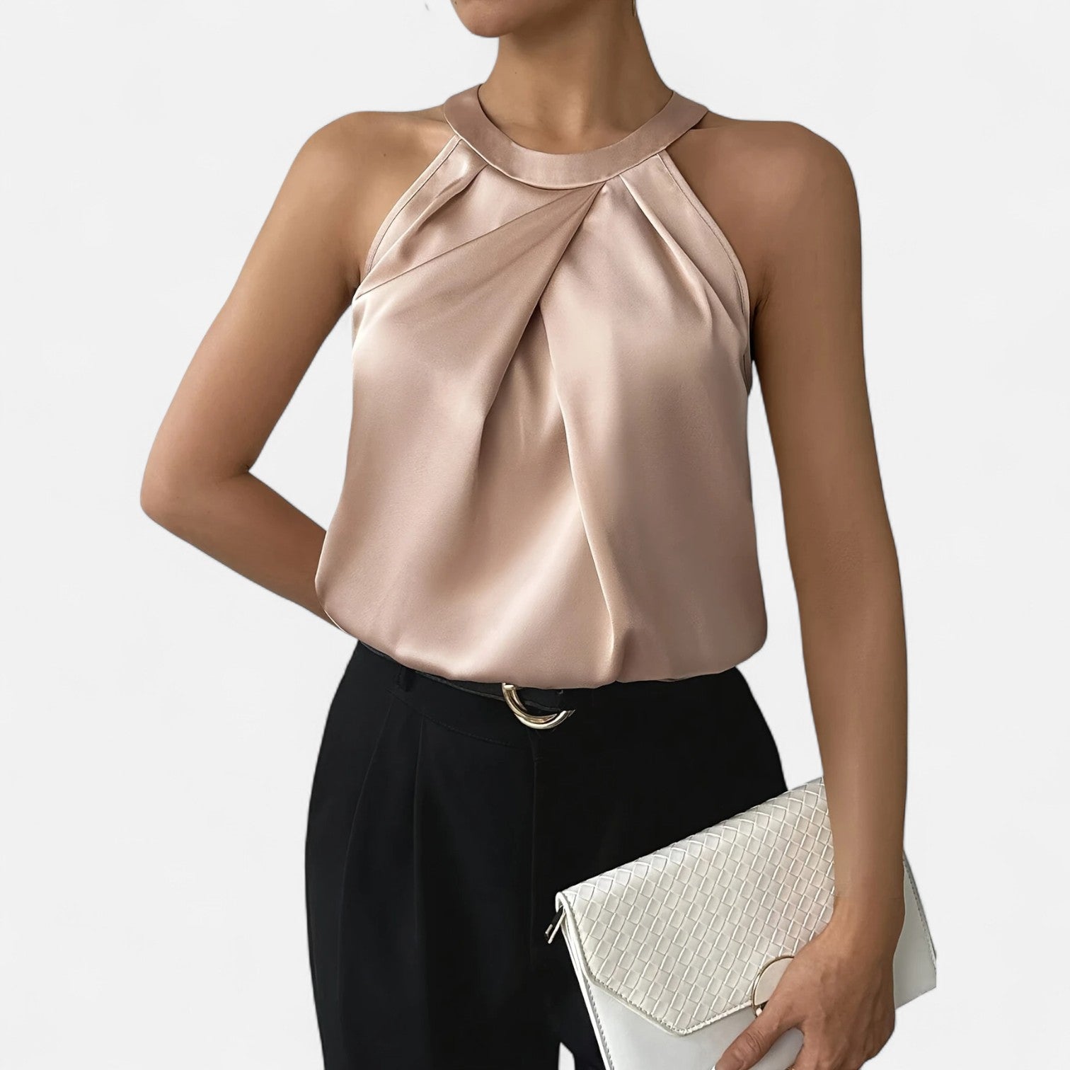 Women's Pleated Front Satin Tank – Elegant Draped Style