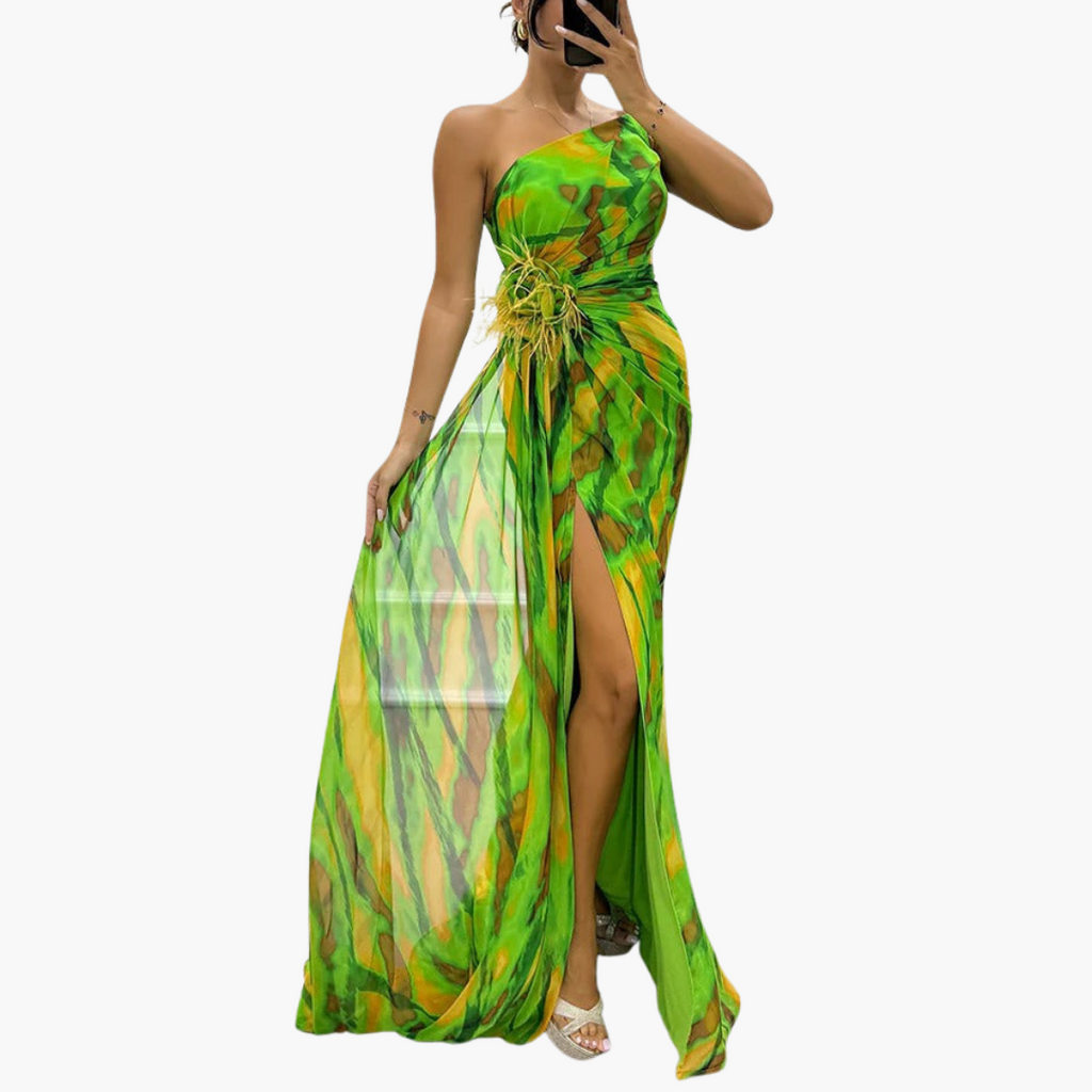 Women's One-Shoulder Maxi Dress – Flowing Silhouette Elegant Statement Style