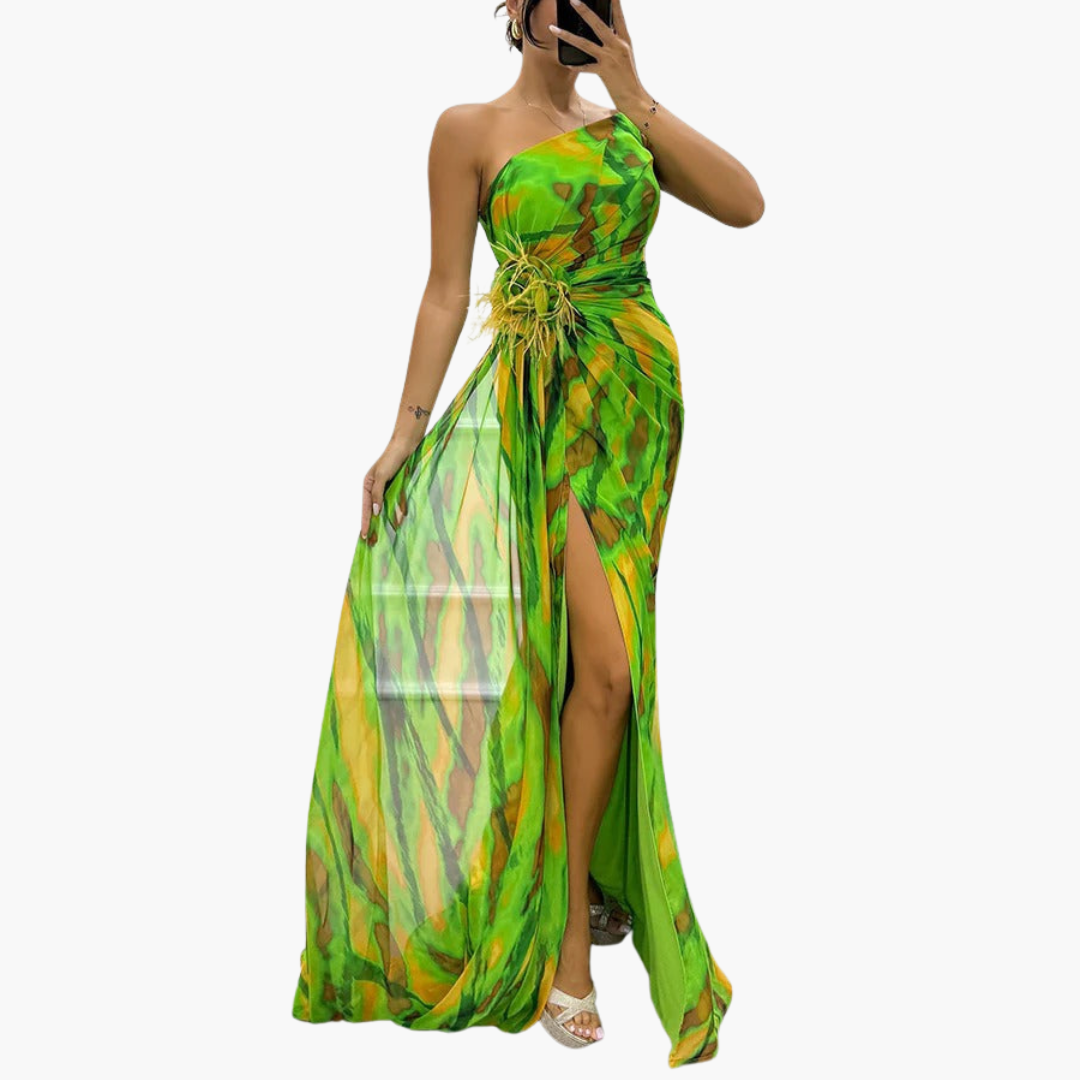 Women's One-Shoulder Maxi Dress – Flowing Silhouette Elegant Statement Style