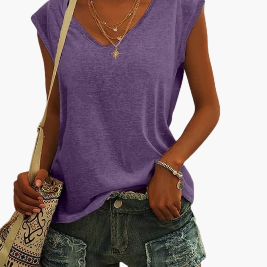 Women's Stretch V-Neck Top – Cap Sleeve Easy Everyday Style