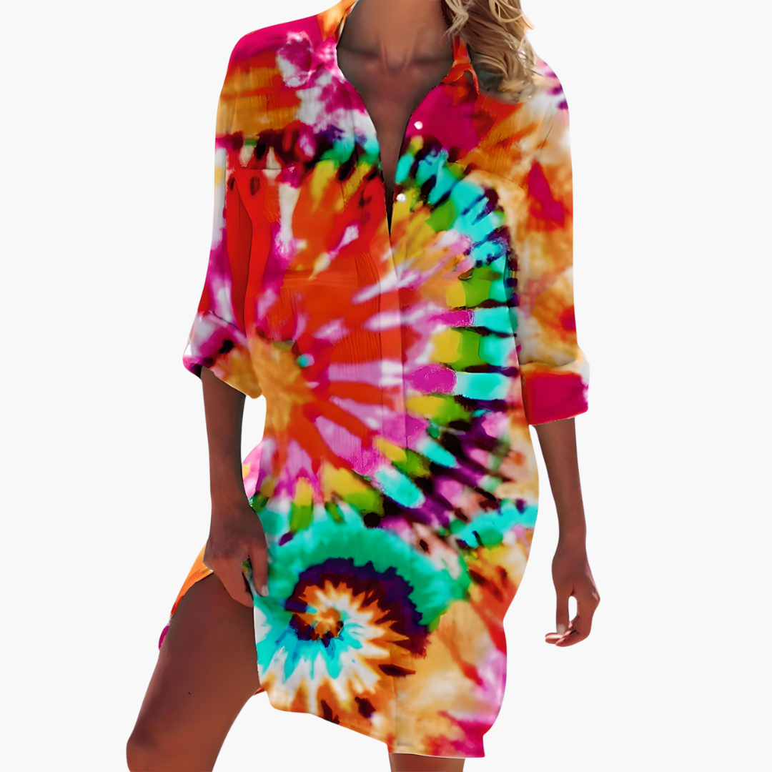 Women's Long Sleeve Shirt Dress – Button Placket Relaxed Everyday Style