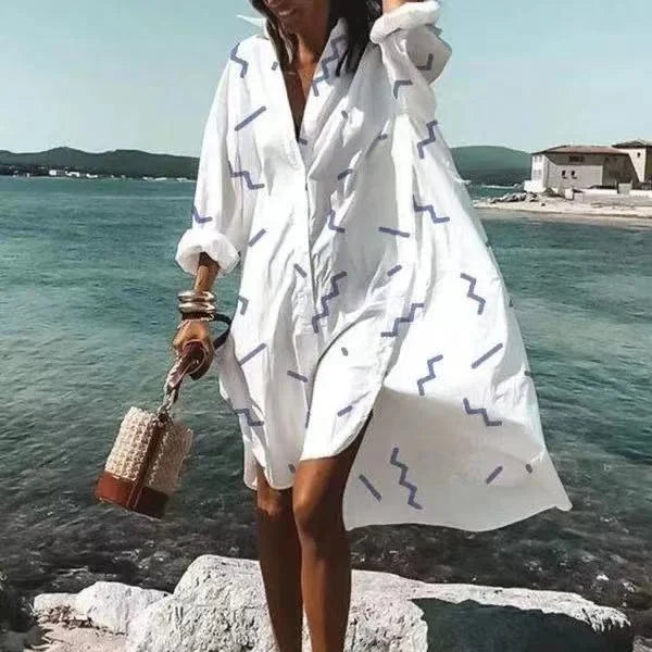 Women's White Flowy Shirt Dress – Trendy Lightweight Casual Chic