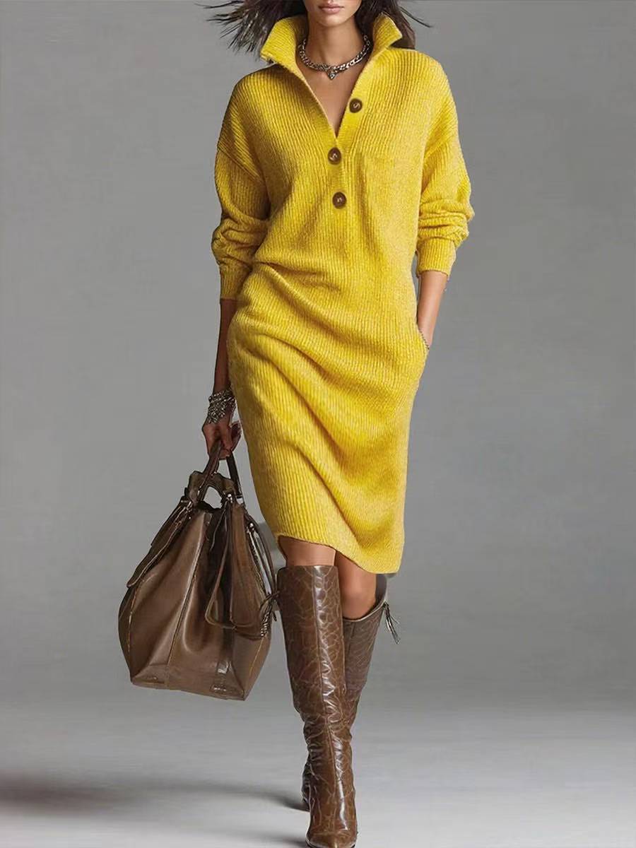 Women's Turtleneck Sweater Dress – Long Sleeve Ribbed Hem Cozy Knit