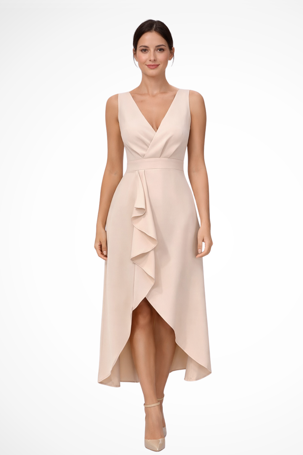 Women's Sleeveless Wrap Midi Dress – Asymmetric Wedding Guest Style
