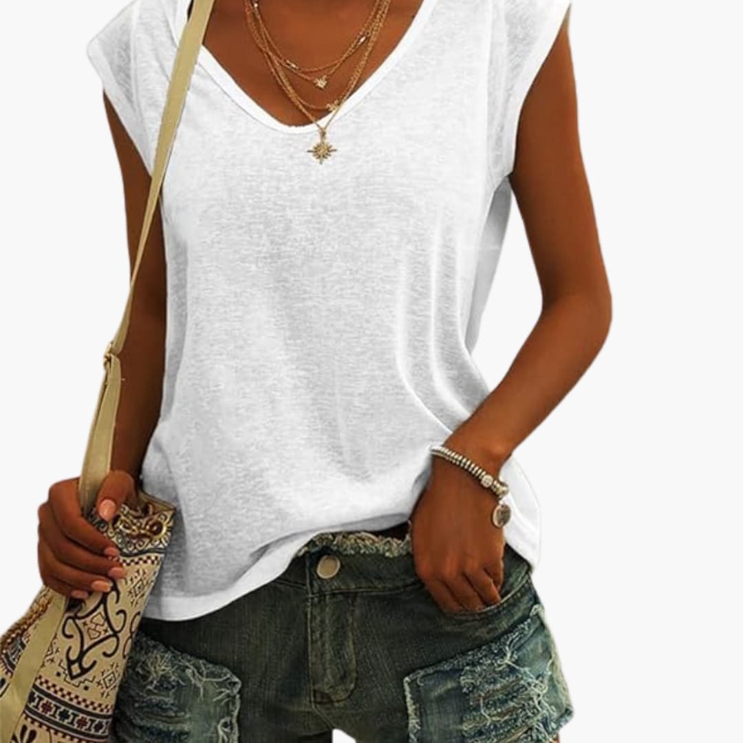 Women's Stretch V-Neck Top – Cap Sleeve Easy Everyday Style