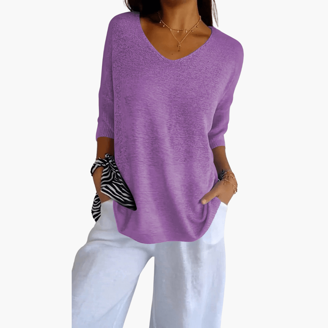 Women's Loose V-Neck Summer Top – Casual Everyday Comfort
