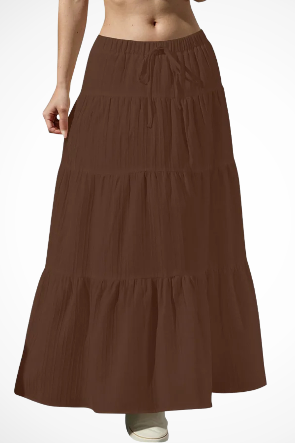 Women's Tiered Boho Maxi Skirt – Elastic Drawstring Waist Style