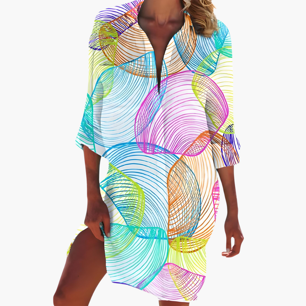 Women's Long Sleeve Shirt Dress – Button Placket Relaxed Everyday Style