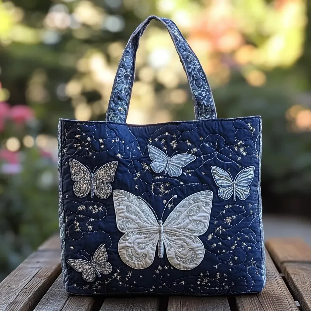 Silver Butterfly Quilted Bag – Elegant Nature-Inspired Everyday Accessory