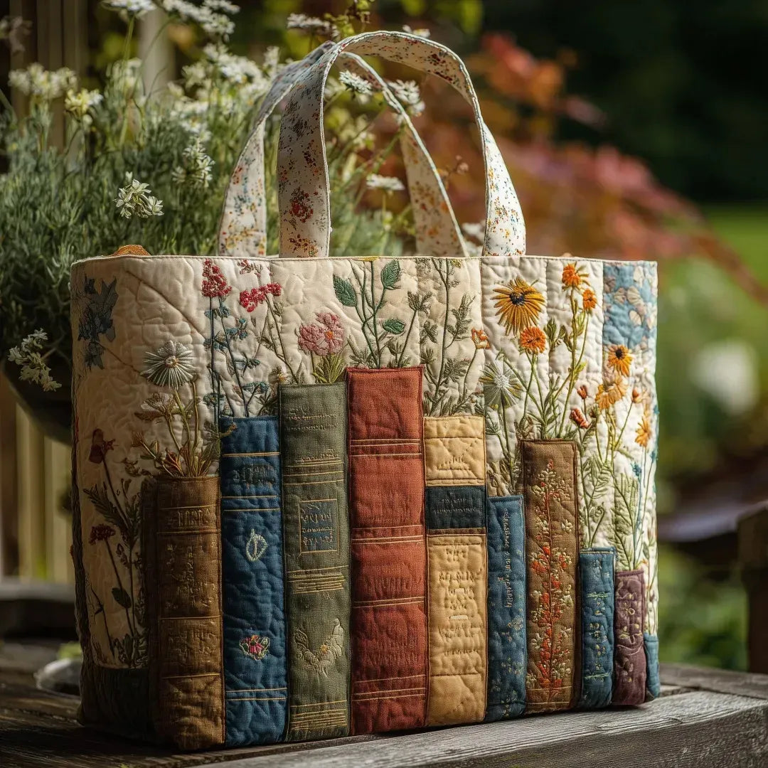 Quilted Bag – Books & Flowers