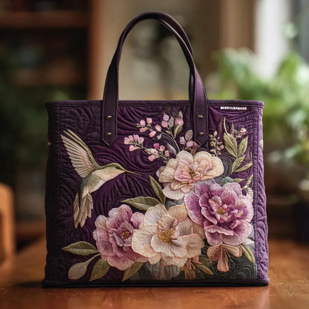 Purple Hummingbird Orchid Quilted Bag – Artistic Everyday Accessory