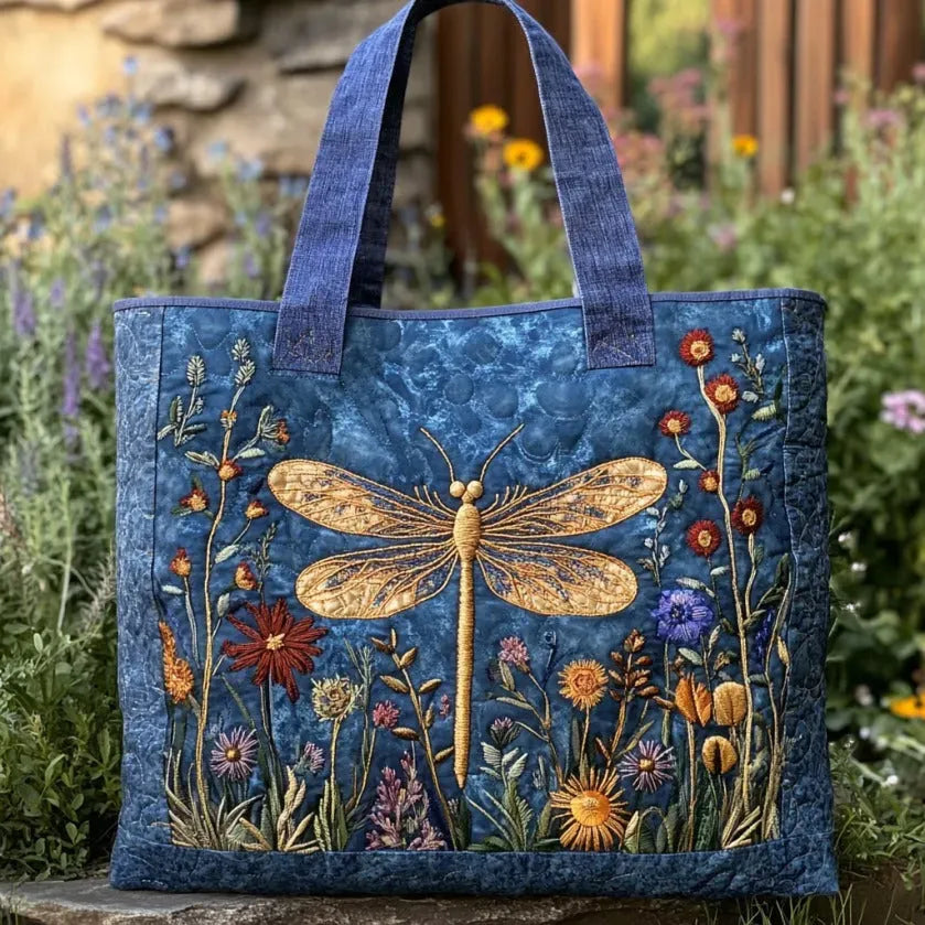 Golden Dragonfly Quilted Bag – Elegant Nature Everyday Accessory