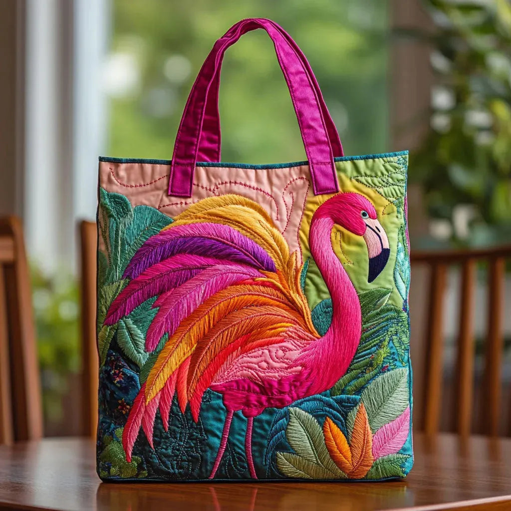 Quilted Bag – Rainbow Flamingo