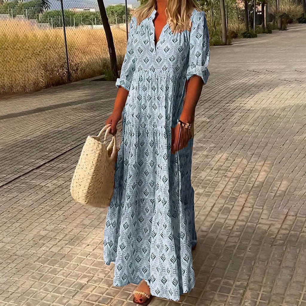Women's Lightweight Boho Summer Maxi Dress – V-Neck Flowy Comfortable Style