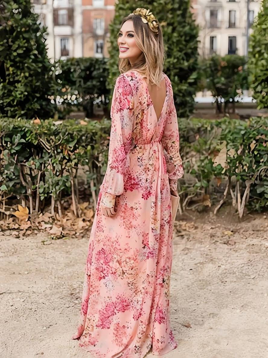 Women's Pink Floral Sleeveless Maxi Dress – Relaxed V-Neck Flowy Fit