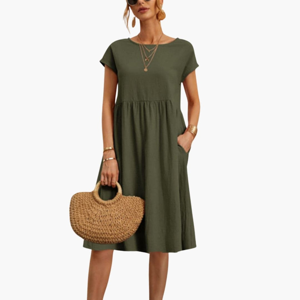 Women's Summer Pocket Dress – Comfortable Round Neck Casual Style