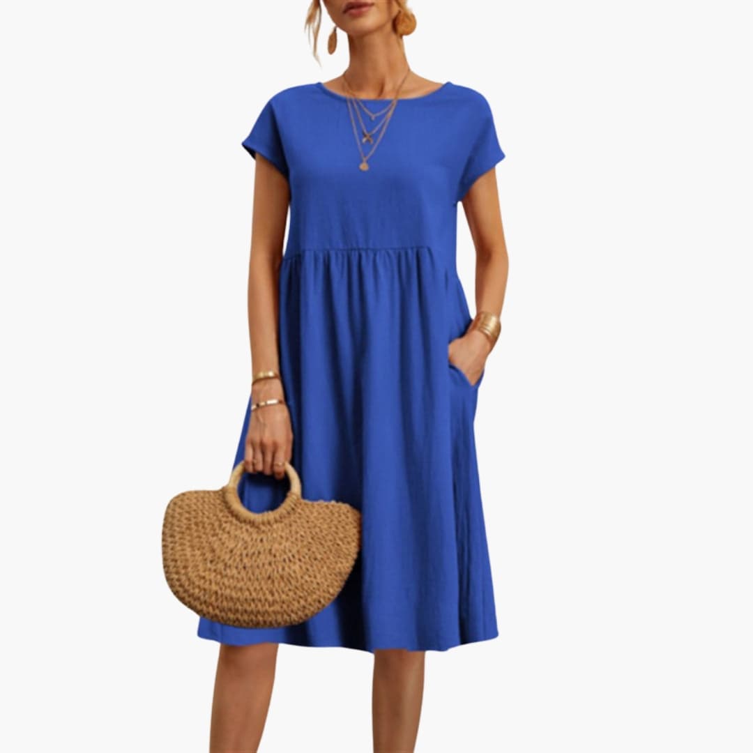 Women's Summer Pocket Dress – Comfortable Round Neck Casual Style