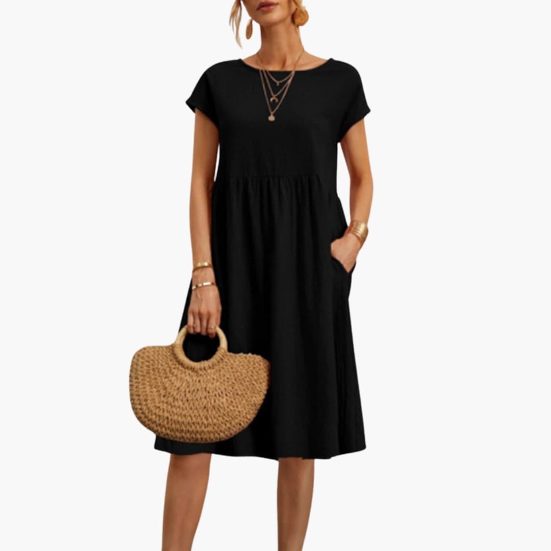 Women's Summer Pocket Dress – Comfortable Round Neck Casual Style