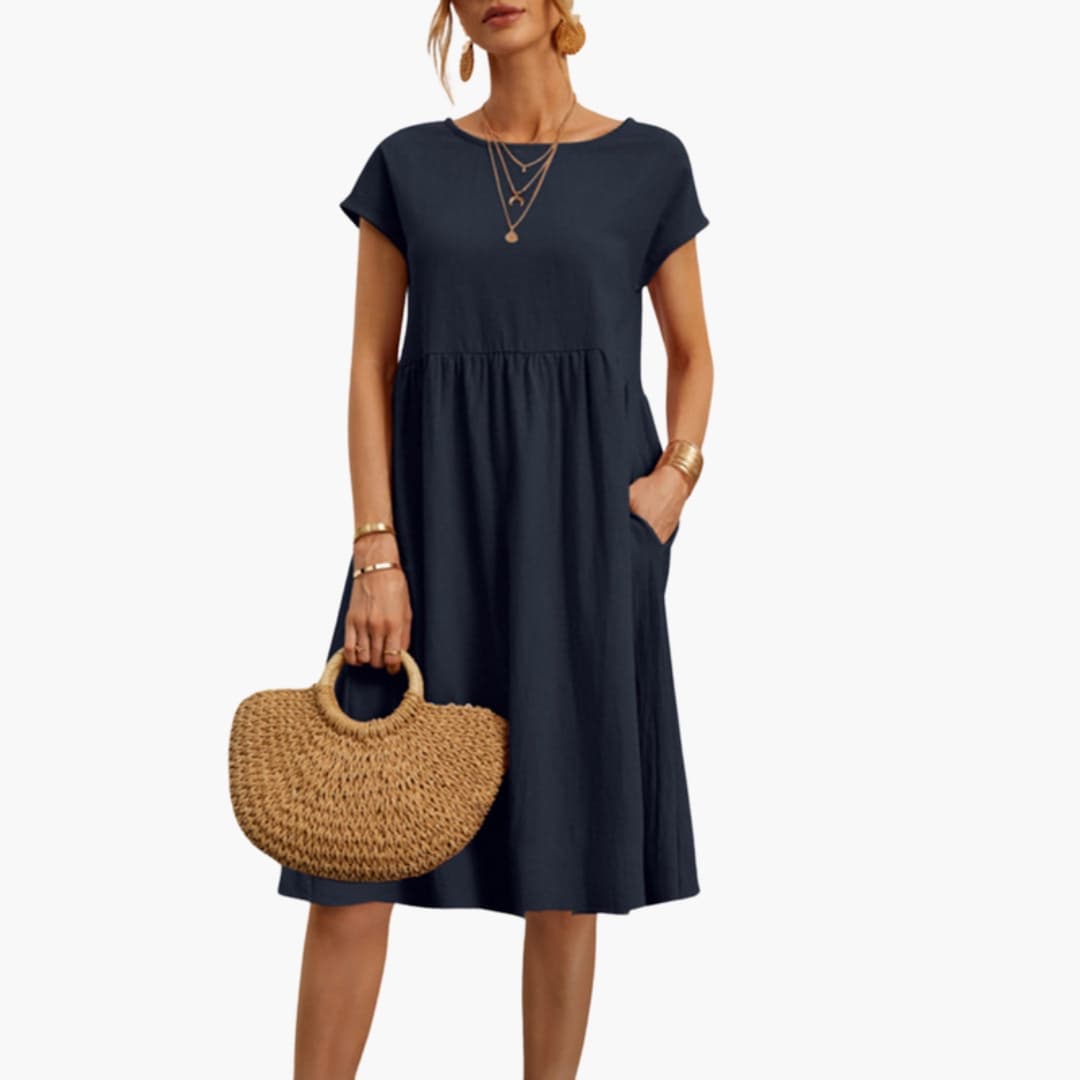 Women's Summer Pocket Dress – Comfortable Round Neck Casual Style