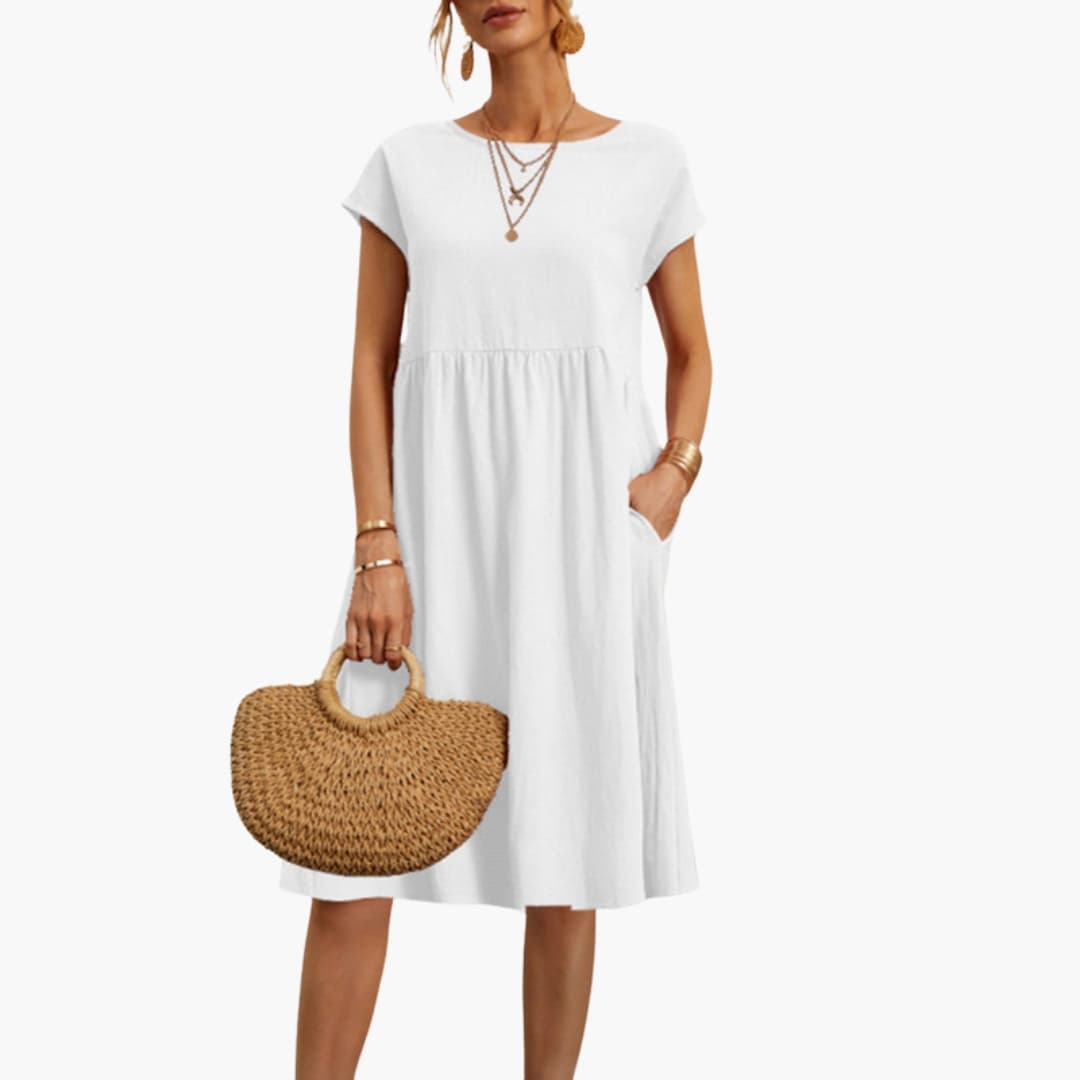 Women's Summer Pocket Dress – Comfortable Round Neck Casual Style