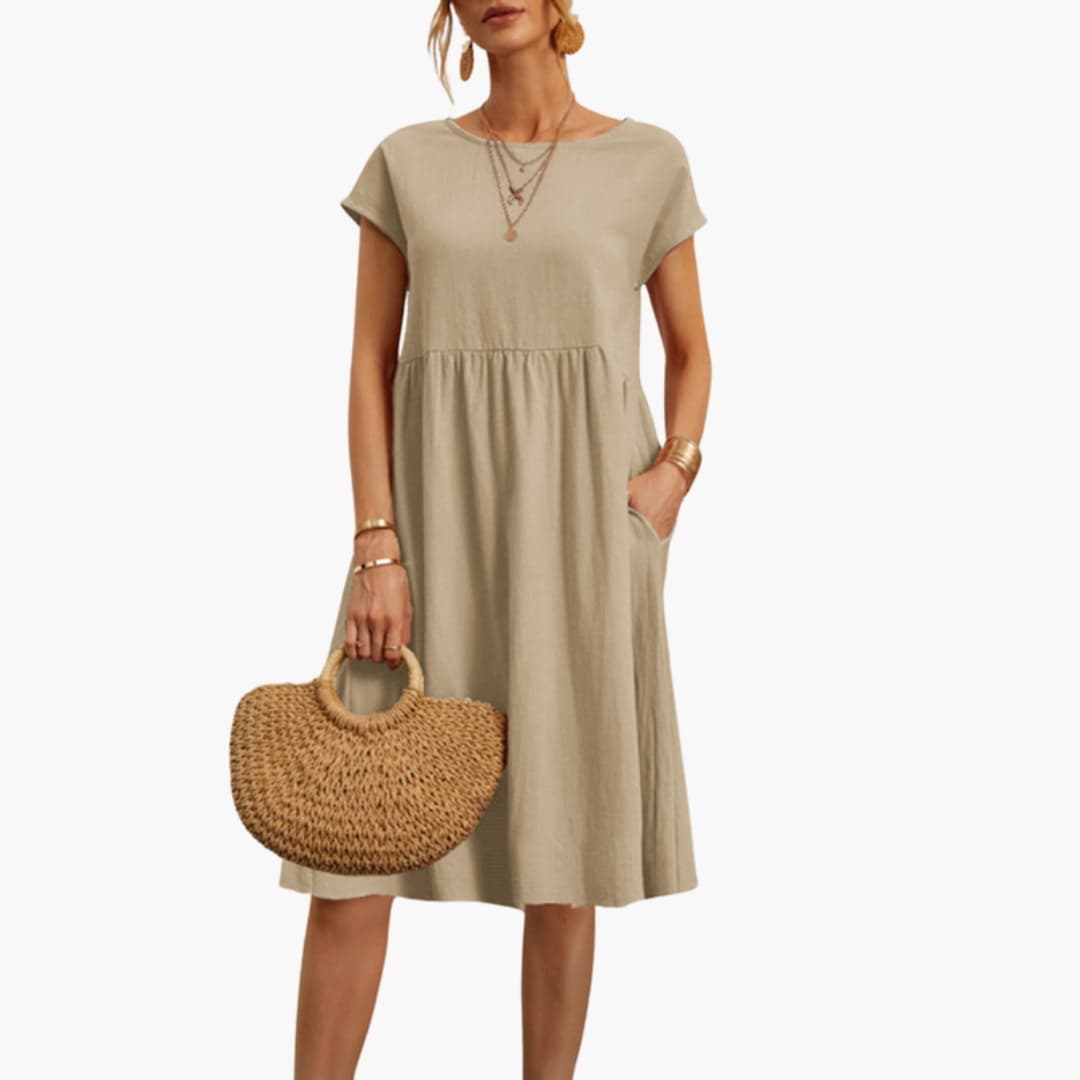 Women's Summer Pocket Dress – Comfortable Round Neck Casual Style