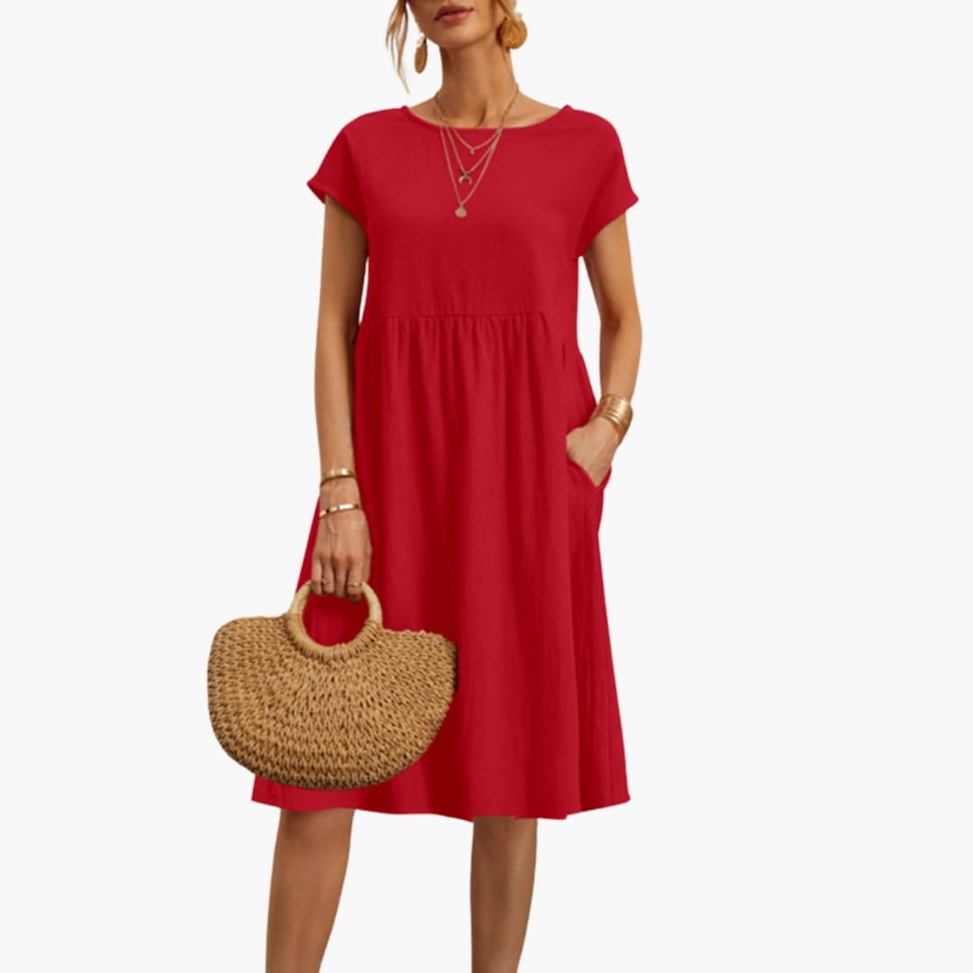 Women's Summer Pocket Dress – Comfortable Round Neck Casual Style