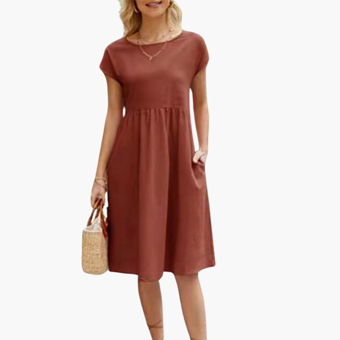 Women's Summer Pocket Dress – Comfortable Round Neck Casual Style