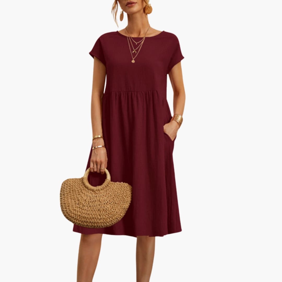 Women's Summer Pocket Dress – Comfortable Round Neck Casual Style