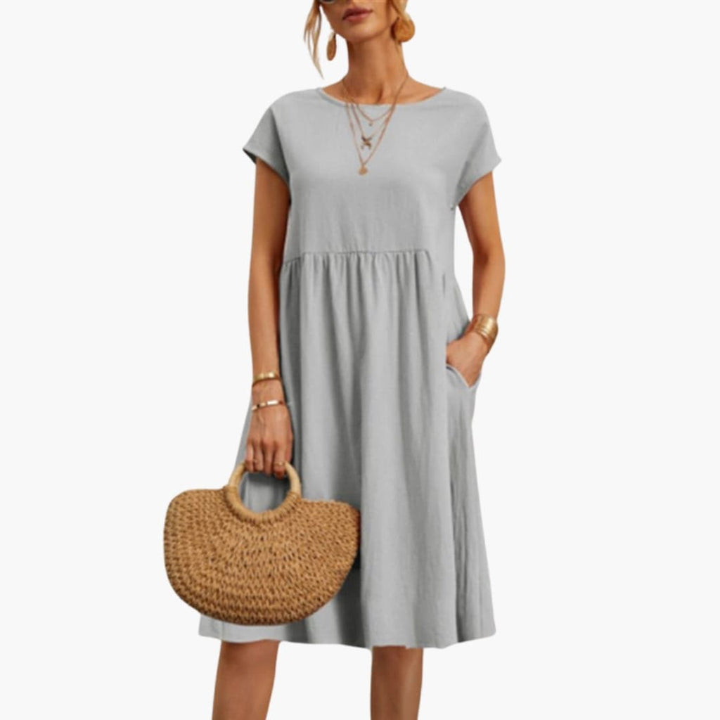 Women's Summer Pocket Dress – Comfortable Round Neck Casual Style