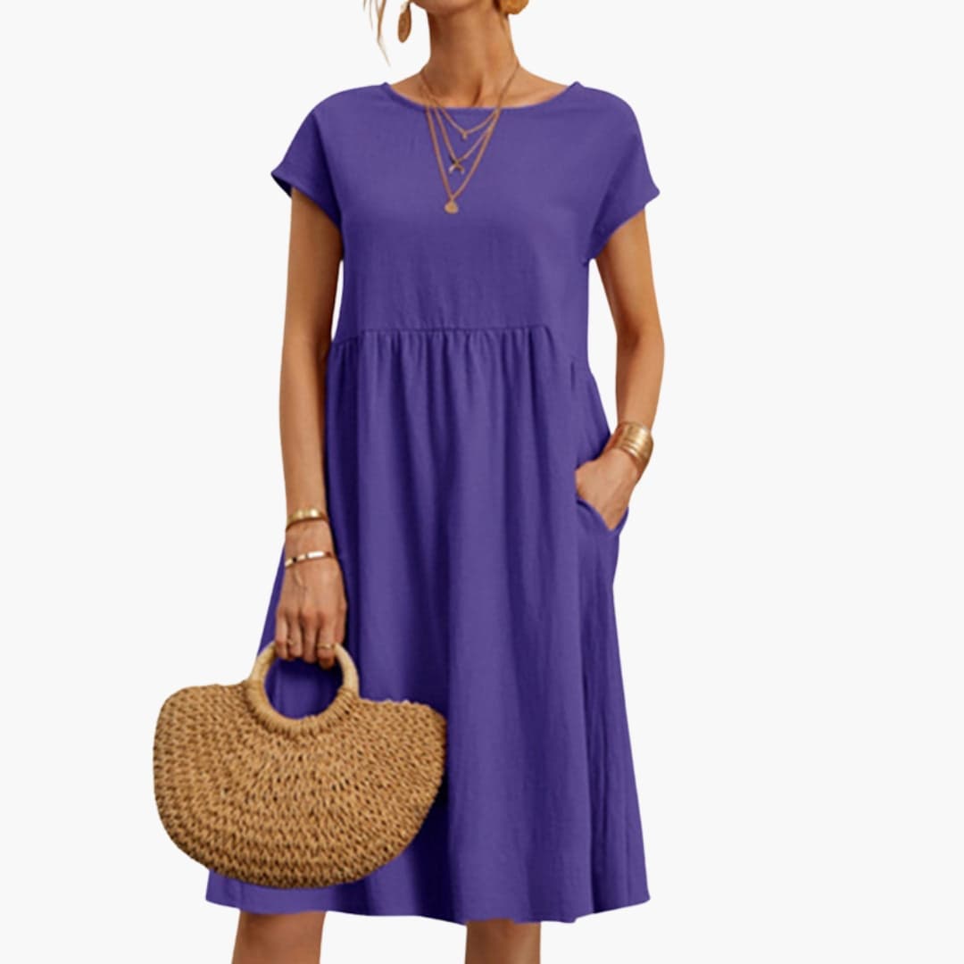 Women's Summer Pocket Dress – Comfortable Round Neck Casual Style