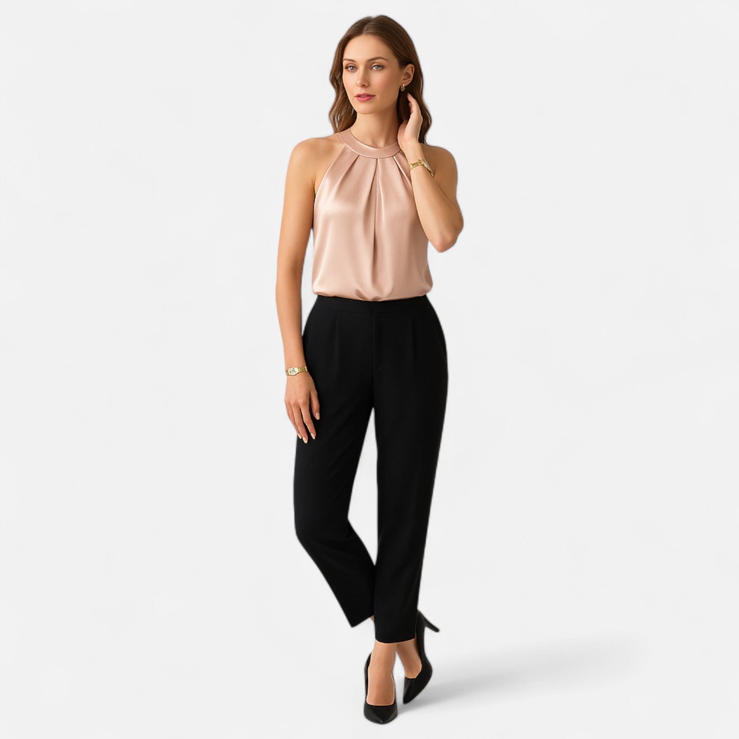 Women's Pleated Front Satin Tank – Elegant Draped Style