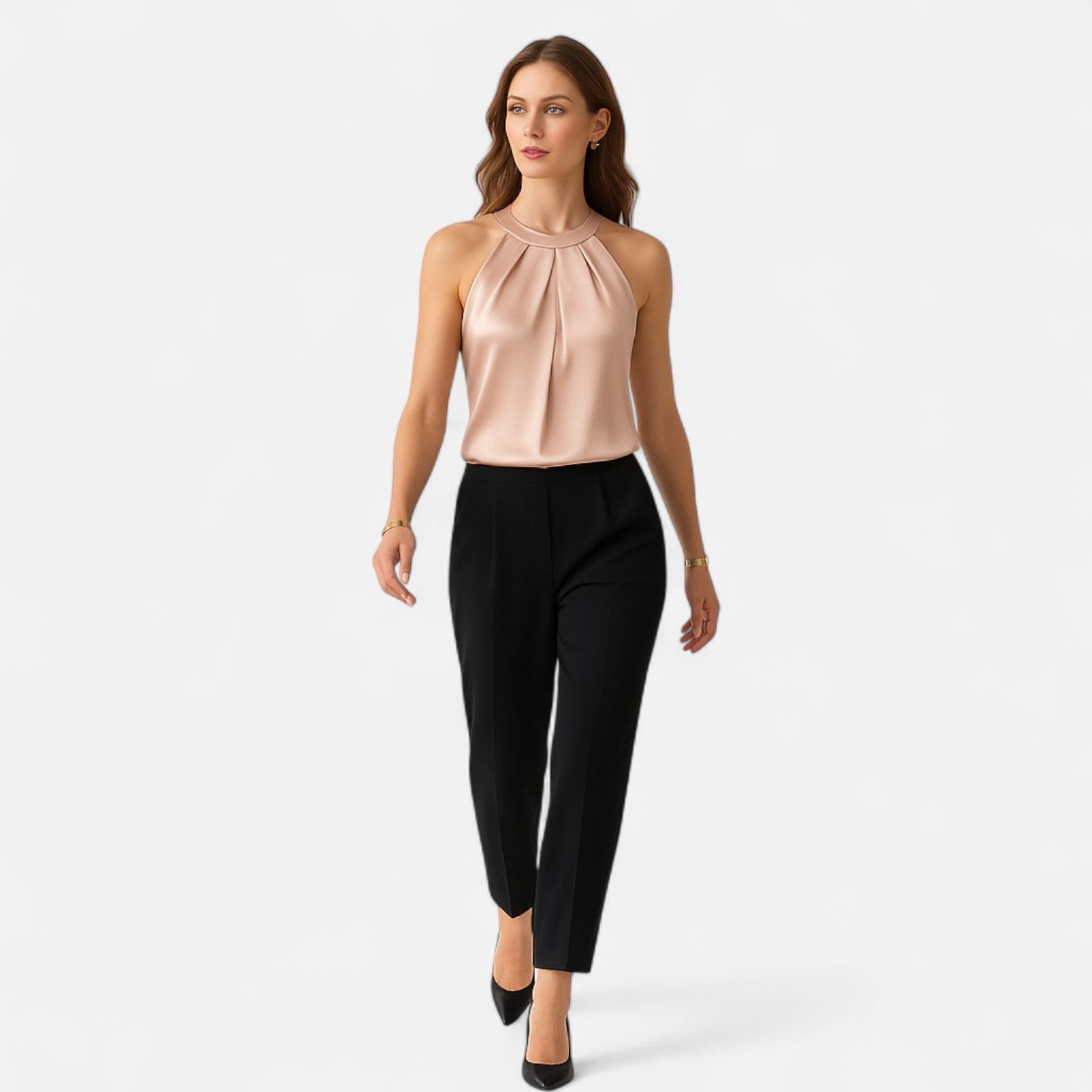 Women's Pleated Front Satin Tank – Elegant Draped Style