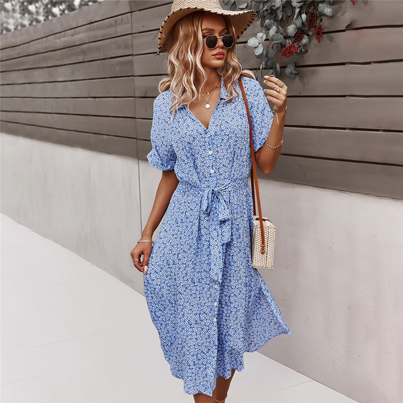 Women's Cotton Midi Dress – Relaxed Comfortable Everyday Style
