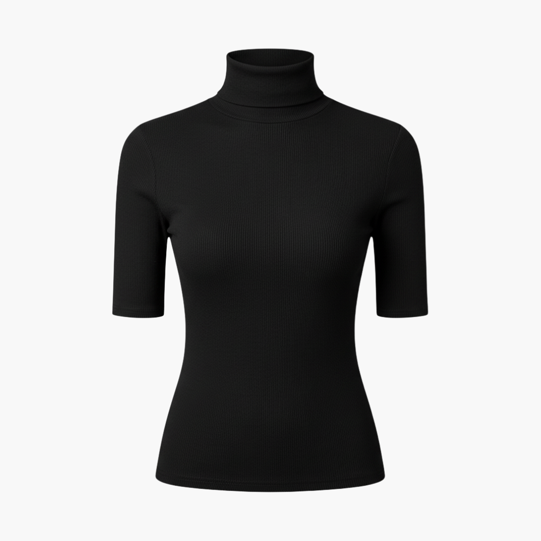 Women's Short Sleeve Turtleneck Top – Slim Fit Minimal Style
