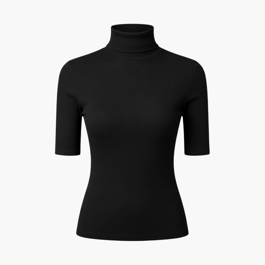 Women's Short Sleeve Turtleneck Top – Slim Fit Minimal Style